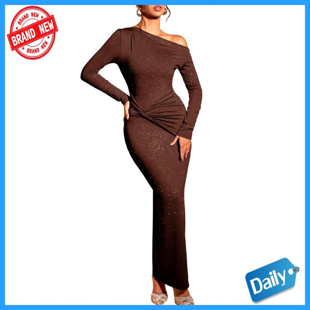 One Shoulder Bodycon Maxi Dress Formal Elegant Ruched Evening Gown Gala Prom